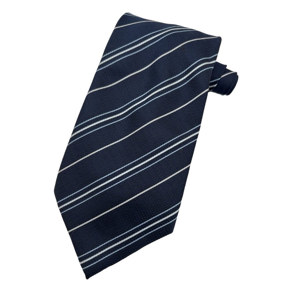 ERMENEGILDO ZEGNA Men's 100% Silk Necktie ITALY Luxury Designer Blue Strips EUC